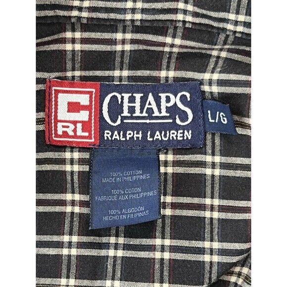 Vintage Chaps Ralph Lauren Shirt Men Large Black White Red Plaid Button Down - Picture 4 of 7